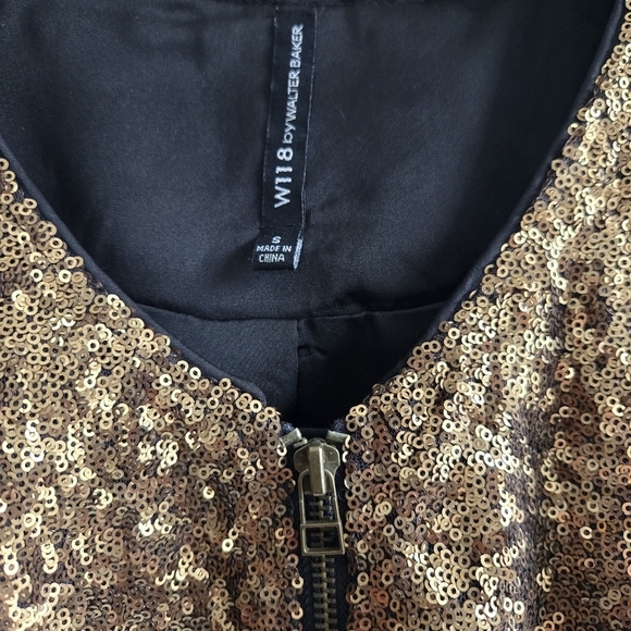 W118 by Walter Baker Gold Sequin Long Sleeve Jacket Small - Picture 7 of 10